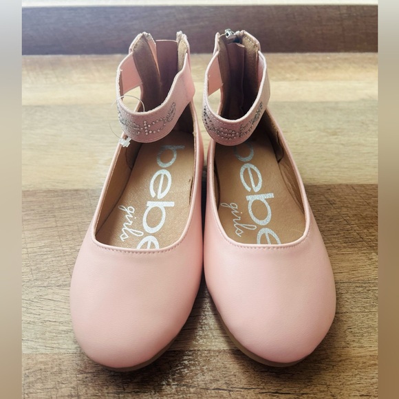Bebe Girls Pink Shoes Ballet Flats with Rhinestone Studded Ankle straps,Size 10 - Picture 7 of 10